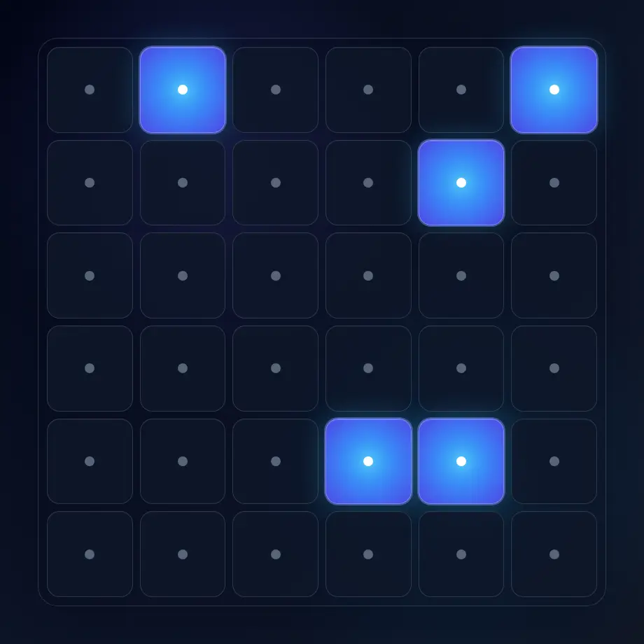 Visual memory test preview with a grid for remembering and replaying highlighted cells.